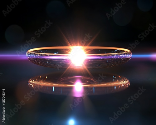 A laser pulse being focused by a convex lens emitting bright light reflections photo