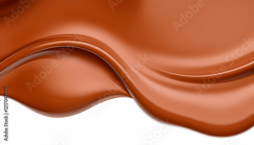 Smooth chocolate swirl, liquid texture, creamy surface, glossy finish, rich brown color, abstract shape, flowing curve, cosmetic swatch, beauty product sample, high resolution, studio lighting, white 