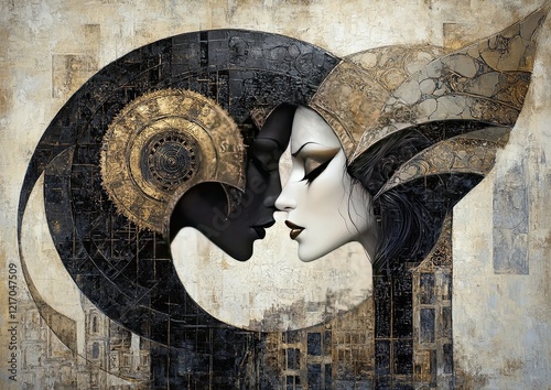 Abstract painting of a black woman and a white woman.