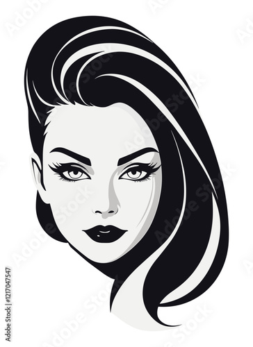 Woman face with over the side medium length hairstyle 1990s 