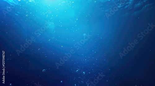 An underwater scene showcasing blue hues and bubbles, evoking a serene aquatic environment.