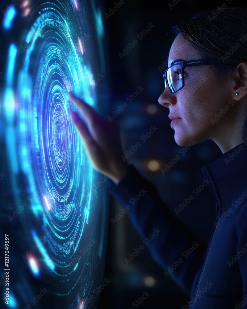 Naklejka premium Interactive technology exploration modern office digital interface futuristic environment close-up view innovation insight