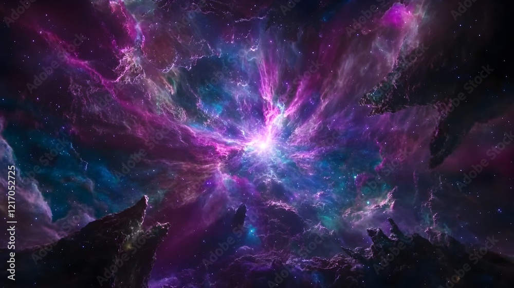 Fototapeta premium Vibrant Cosmic Galaxy with Colorful Nebulae and Twinkling Stars