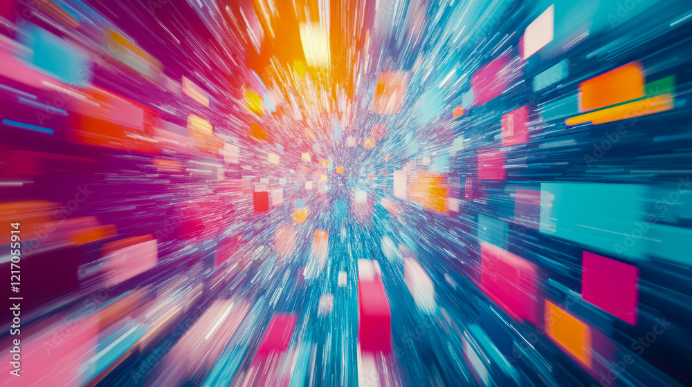 Fototapeta premium Abstract Burst of Colorful Lights: Dynamic Motion and Speed, vibrant energy, digital art