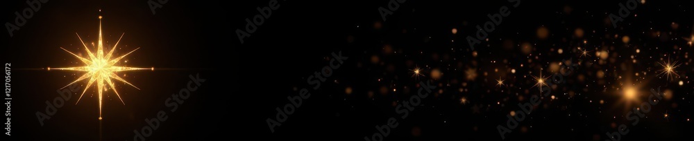 Obraz premium Ornate gold star light against black background, vintage, photography