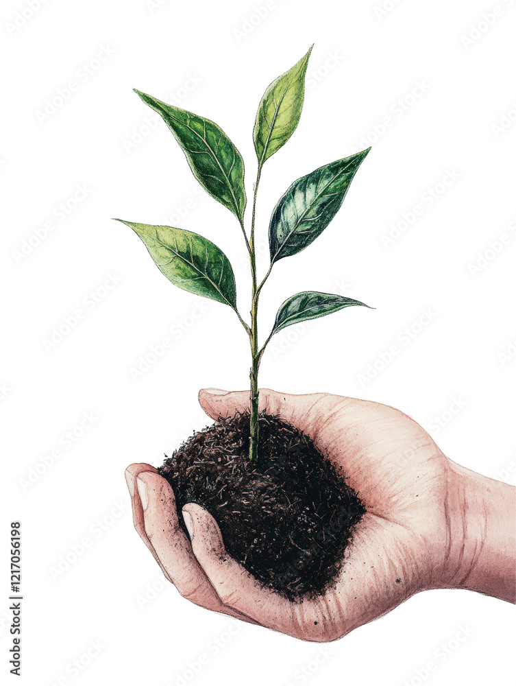 Isolated Hand Holding Seedling in Soil Isolated Hand Holding Seedling in Soil