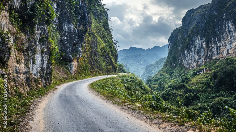 Naklejka premium Scenic Curved Road Adventure Mountain Region Landscape Photography Natural Environment Elevated Viewpoint Journey Concept