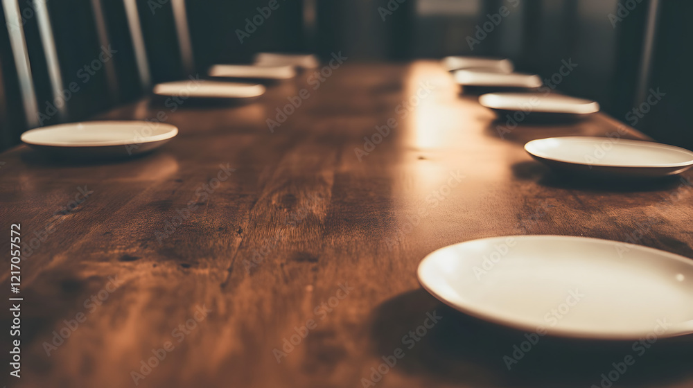 Empty dinner table with scattered plates under dim lighting, creating a somber or reflective atmosphere, suitable for depicting loneliness, solitude, or an unfinished meal.
Empty dinner table with scattered plates under dim lighting, creating a somber or reflective atmosphere, suitable for depicting loneliness, solitude, or an unfinished meal.