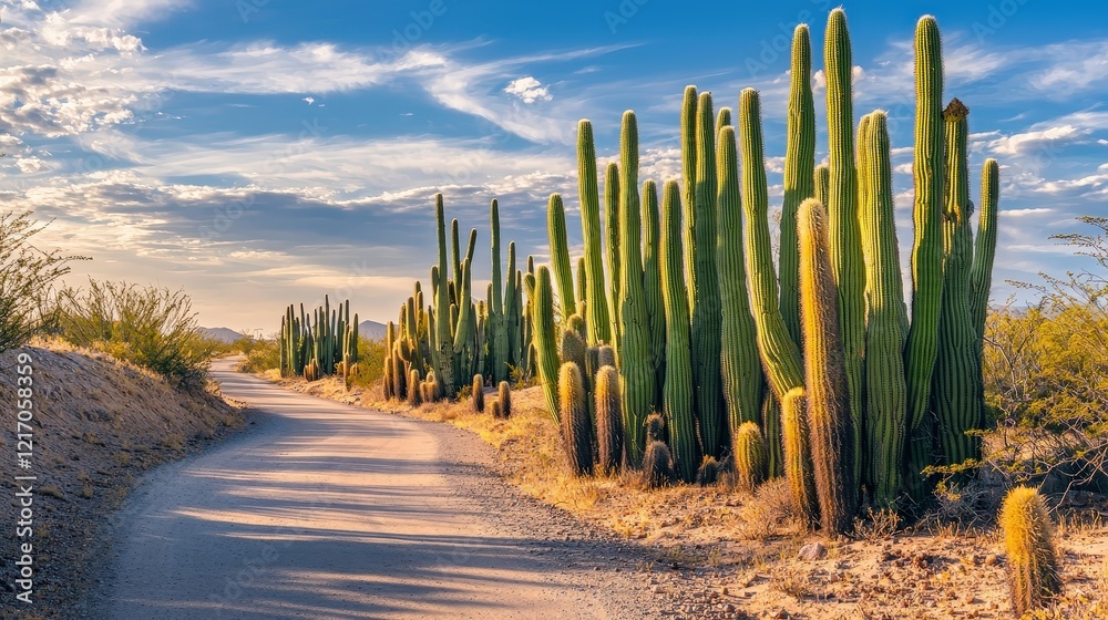 Exploring a Desert Trail with Cacti in the Scenic Southwest Landscape Nature Photography Sunlit Environment Aerial View Exploring a Desert Trail with Cacti in the Scenic Southwest Landscape Nature Photography Sunlit Environment Aerial View