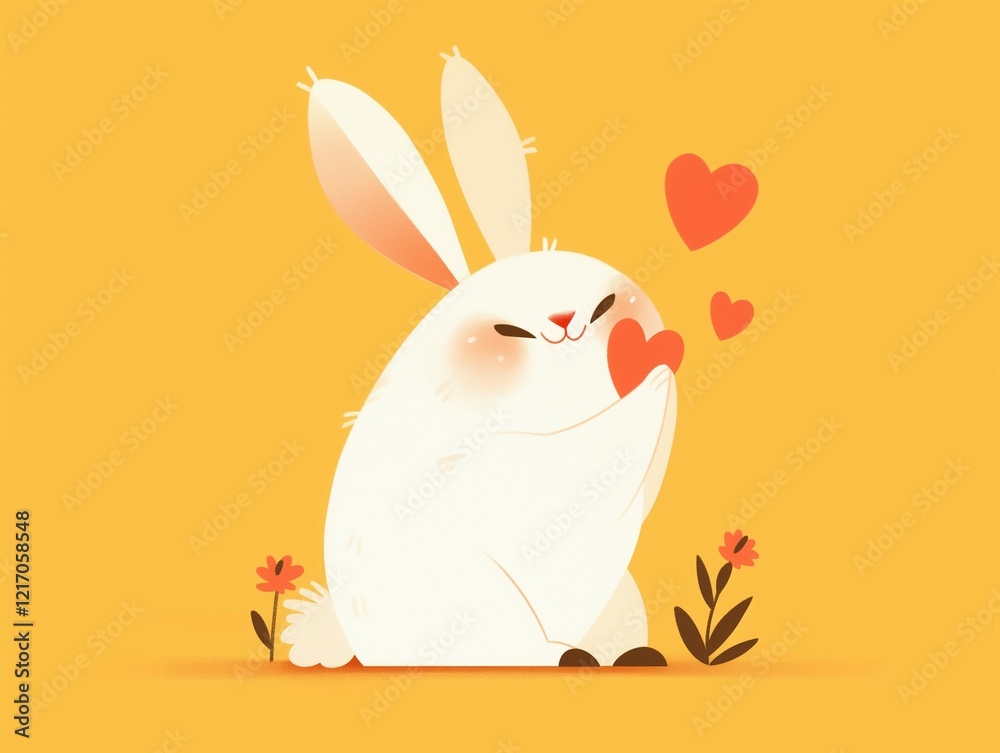 Happy Rabbit with Hearts