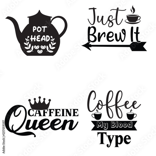 Coffee Lover Typography T-shirt Design Vector, Funny humor caffeine Coffee drinker tee Shirt Set
