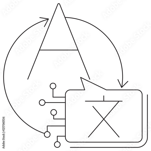Machine Translation icon. Simple outline monochrome black vector pictogram with thin lines on a transparent background. Line thickness is editable