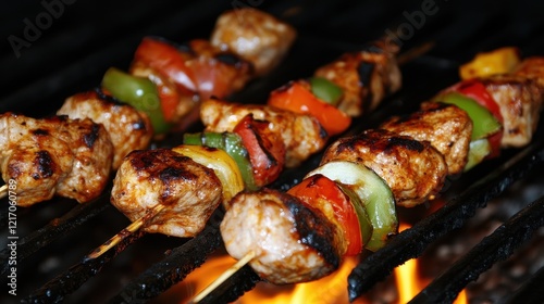 Grilled Chicken and Vegetable Skewers on a Barbecue