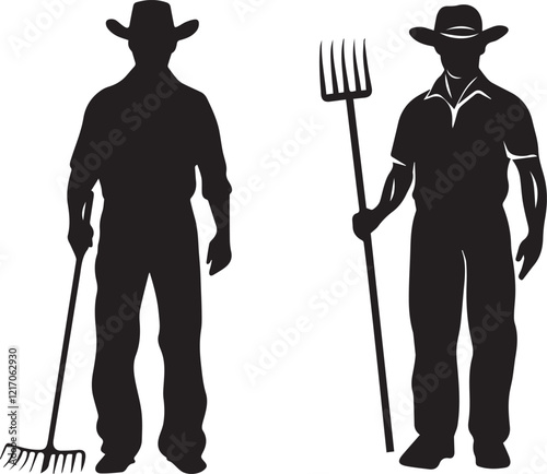 Silhouette of a farmer holding a pitchfork vector illustration