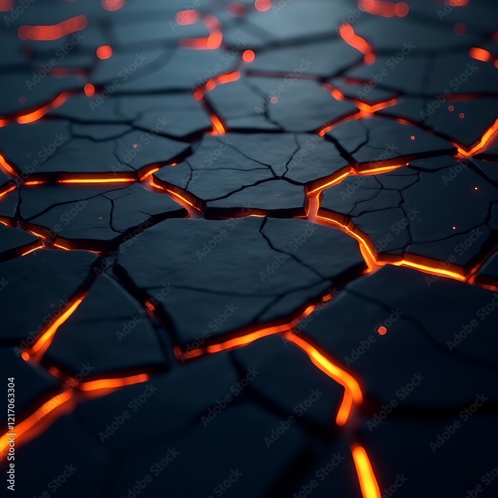 Abstract dark geometric surface with glowing cracks, hexagonal tiles illuminated by orange neon light, evoking a futuristic and technological aesthetic with energy and mystery. Abstract dark geometric surface with glowing cracks, hexagonal tiles illuminated by orange neon light, evoking a futuristic and technological aesthetic with energy and mystery.