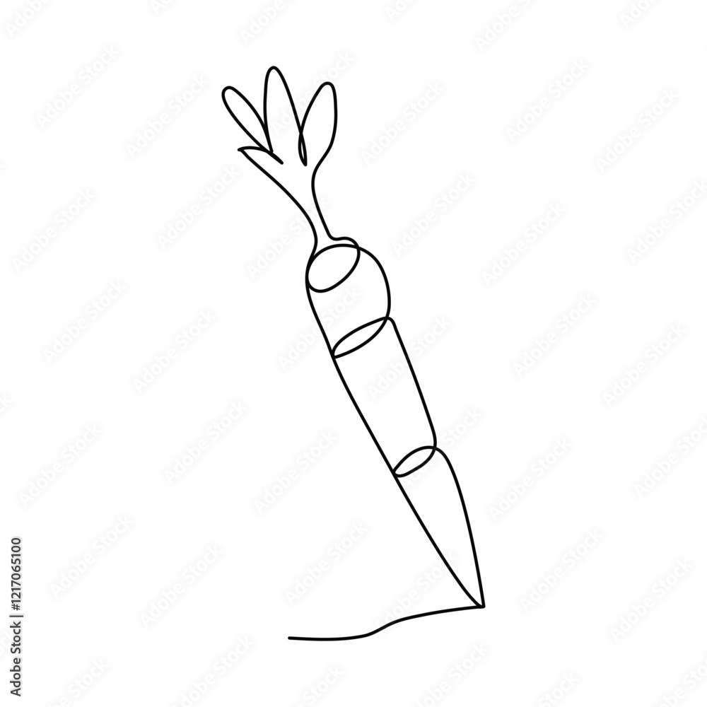 Obraz premium One single line drawing whole healthy organic carrots pile for farm logo identity. Fresh biennial plant concept for root vegetable icon. Modern continuous line draw design graphic vector illustration,