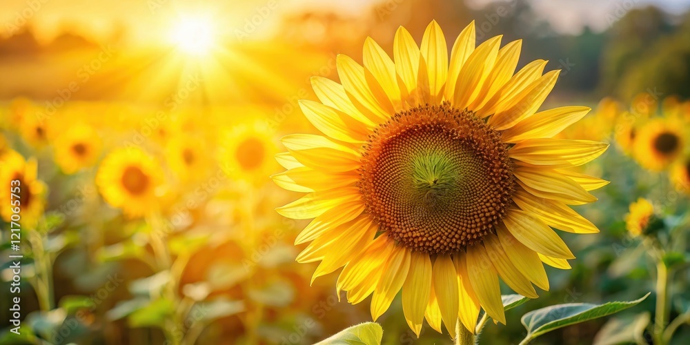 Obraz premium Bright yellow petals of a sunflower facing towards the warm sunlight , nature, sun, nature, sun, outdoor