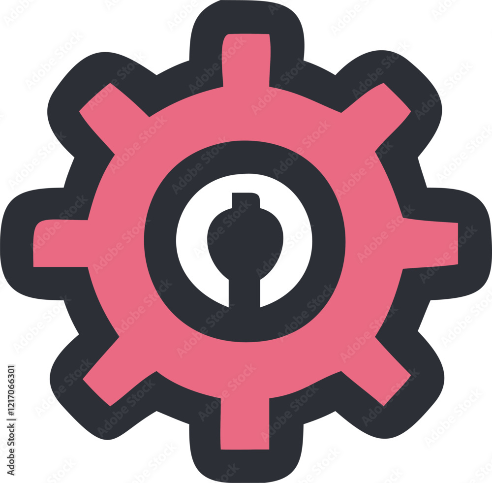 Pink Gear Icon with Central Keyhole Design Pink Gear Icon with Central Keyhole Design