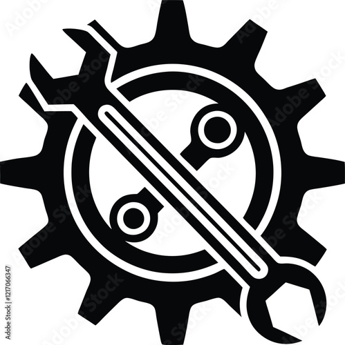 Mechanical Gear and Crossed Wrenches Icon – Engineering and Repair Symbol