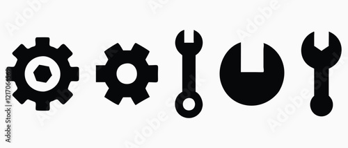 Mechanical Tools and Gears Icon Set