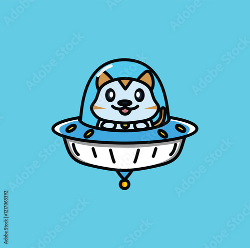 Cartoon Cat Driving UFO Vector Illustration
