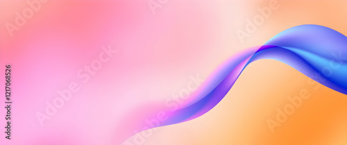 Abstract fluid shape, vibrant blue wave, gradient pink and orange background, smooth curves, dynamic flow, minimalist design, digital art, soft blending, pastel colors, ethereal atmosphere, organic fo
