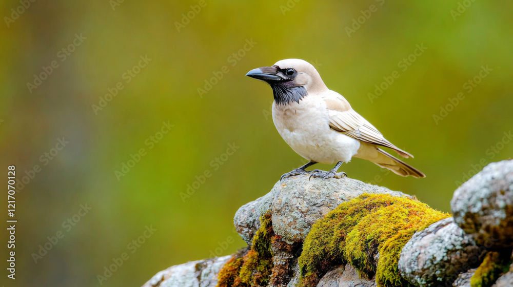 Bird perched on moss-covered rock in a forest during daylight Bird perched on moss-covered rock in a forest during daylight