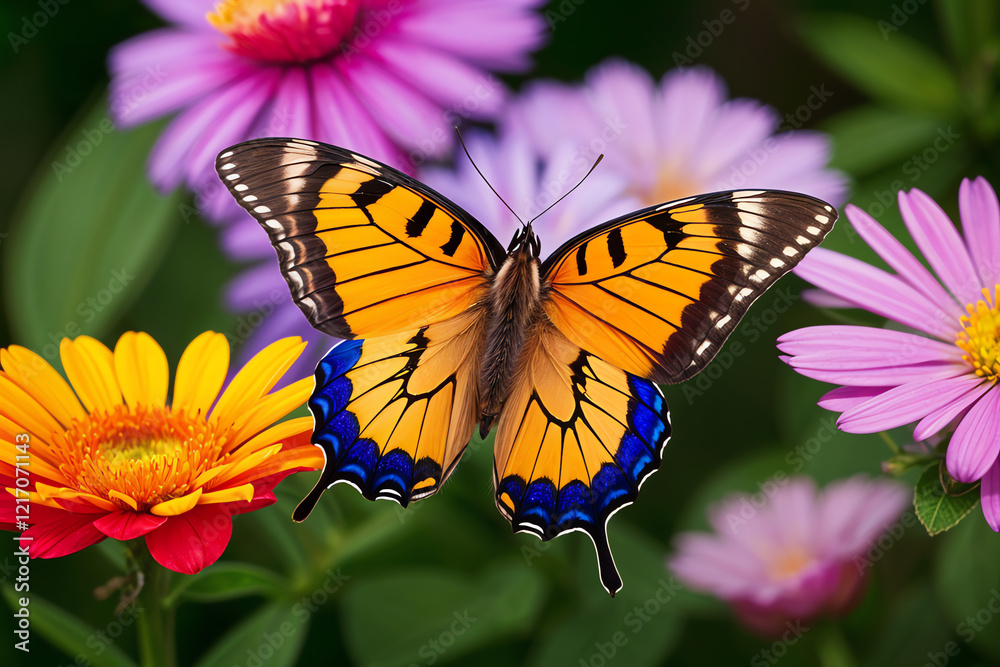 Close-up of a butterfly on a colorful flower Close-up of a butterfly on a colorful flower