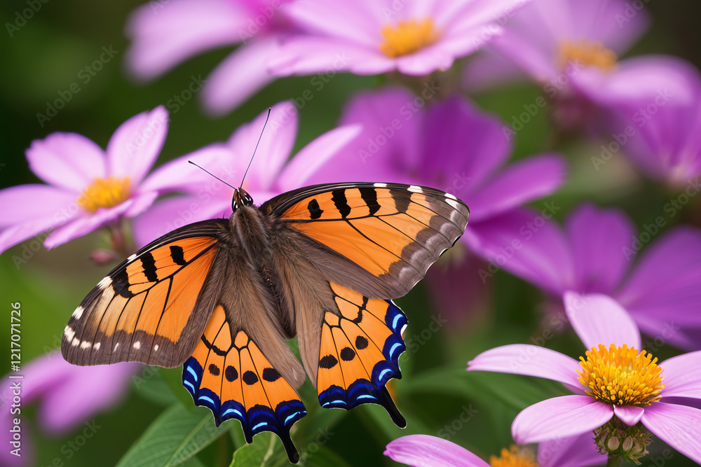 Obraz premium Close-up of a butterfly on a colorful flower