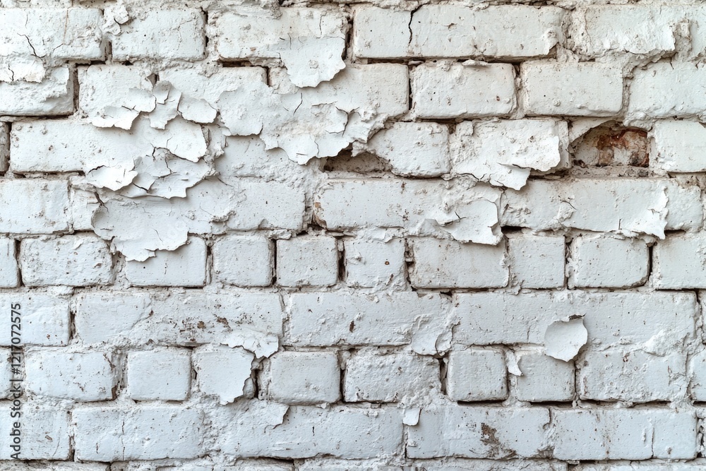 Old and worn out brick wall with peeling paint, perfect for use in decoration of abandoned or industrial areas Old and worn out brick wall with peeling paint, perfect for use in decoration of abandoned or industrial areas