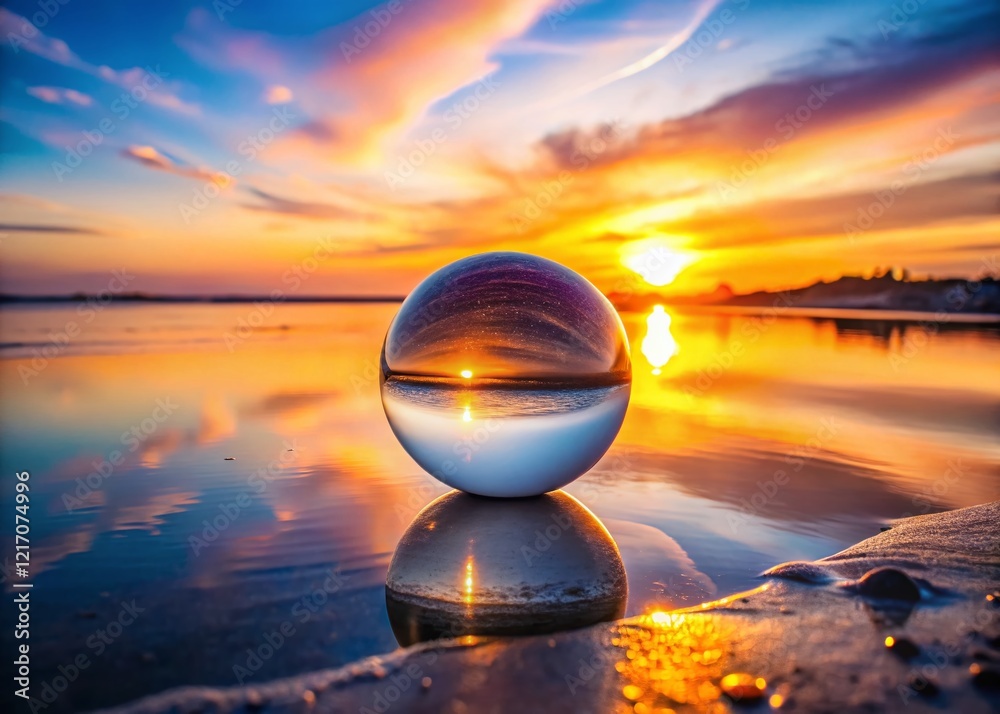 Serene Abstract Landscape: Reflective Sphere & Soft Light Beams Serene Abstract Landscape: Reflective Sphere & Soft Light Beams