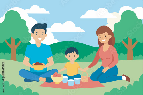 Family on a picnic, great for family blogs, family fun articles or advertising picnic accessories.