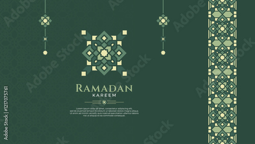 Ramadan Kareem Greeting Design with Green Pastel Islamic Ornament