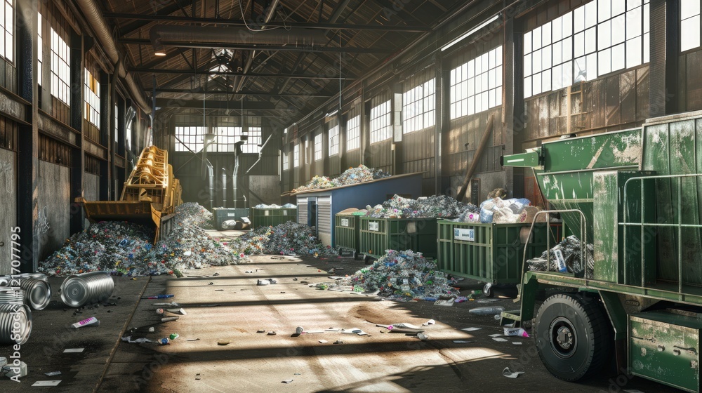 Recycling factory with waste conveyor and plastic bottles. Industrial machinery in action, showcasing eco-friendly waste management. Ideal for sustainability and environmental themes. Recycling factory with waste conveyor and plastic bottles. Industrial machinery in action, showcasing eco-friendly waste management. Ideal for sustainability and environmental themes.