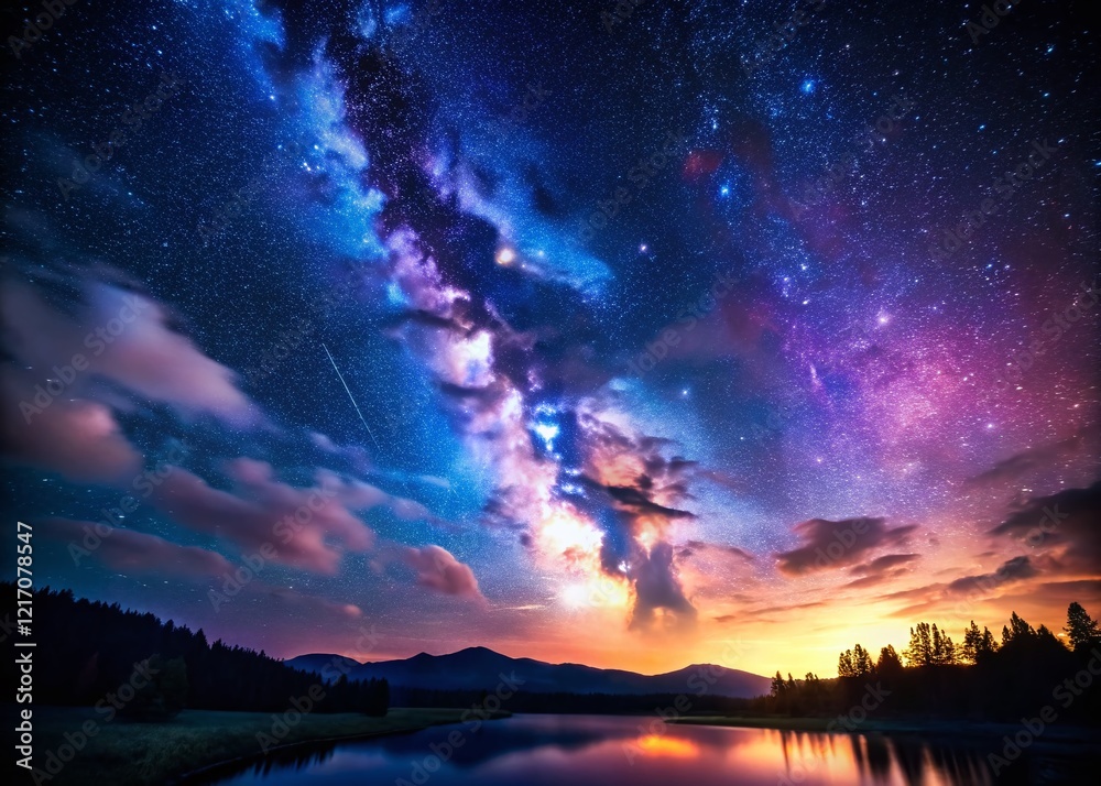 Fototapeta premium Serene Night: Dark Sky, Minimalist Landscape, Peaceful Starscape, Blank Space