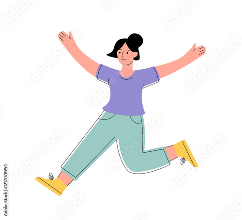 Happy young Woman Jumping Action Depicting Energy and Excitement in Motion