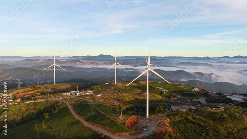 Group of Wind turbines farm in Da Lat, Vietnam. Royalty high-quality free best stock of Wind turbines renewable energy, production clean renewable energy, view of windmills for generating electricity