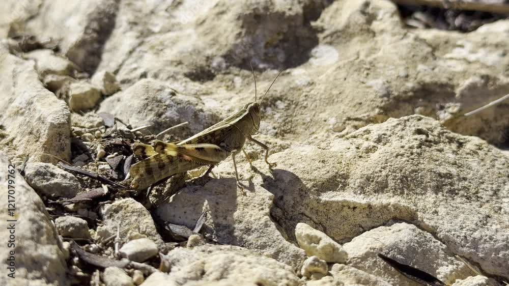 Grasshopper on rocky surface: natural camouflage and insect adaptation Grasshopper on rocky surface: natural camouflage and insect adaptation