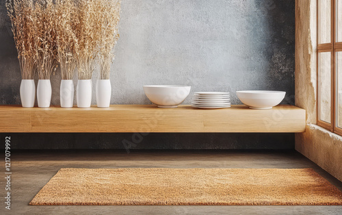 Modern kitchen interior design featuring minimalistic decor and natural elements
