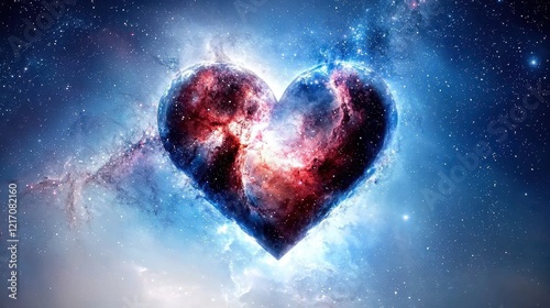 Heart Shaped Galaxy with Swirling Vibrant Colors in Cosmic Background