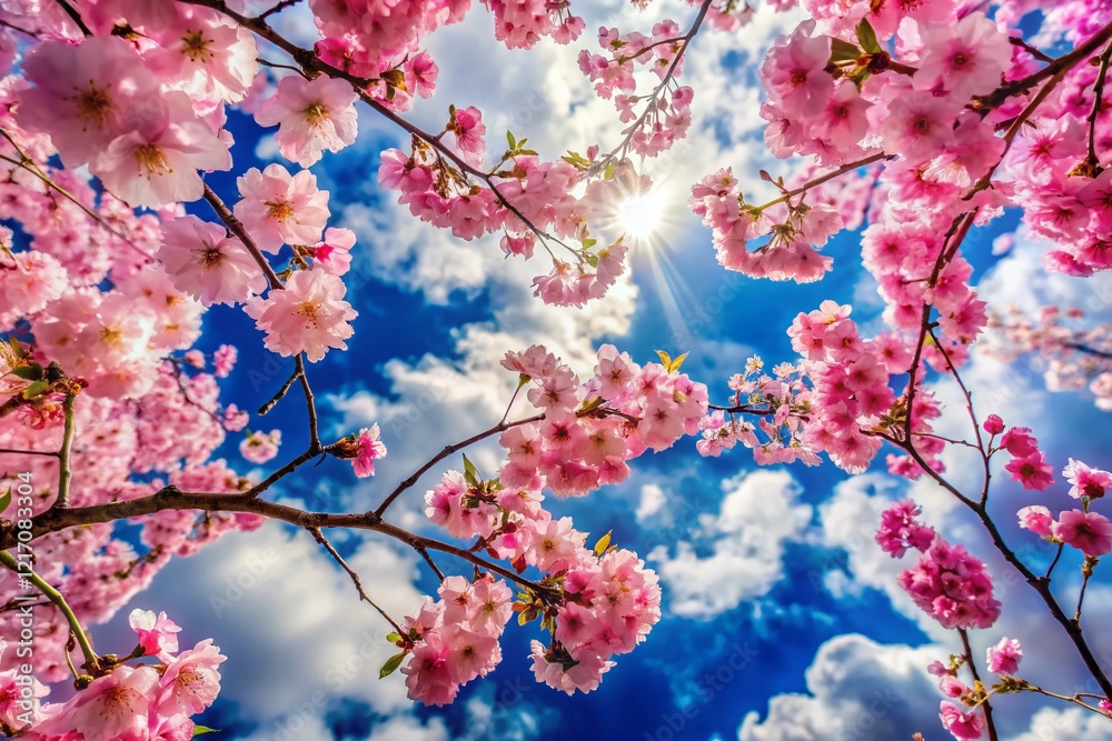 Silhouette Cherry Blossoms Against a White-Blue Cloudy Sky - Spring Nature Photo Silhouette Cherry Blossoms Against a White-Blue Cloudy Sky - Spring Nature Photo