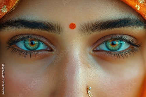 Close-up shot of a woman's eye featuring a nose ring
