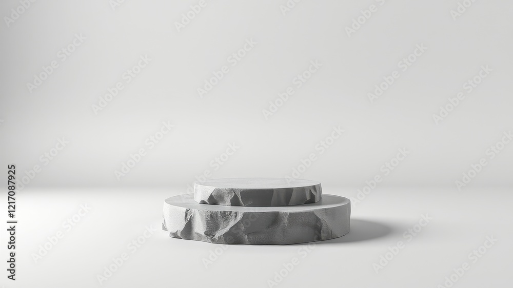 Two-tiered stone pedestal display on a white background Two-tiered stone pedestal display on a white background