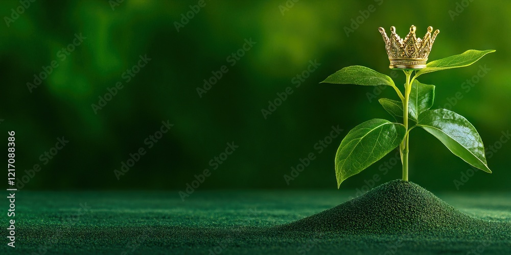 Obraz premium Leafy Plant With Crown On Green Hill Background