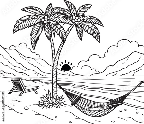 Hammock on the topical island beach with trees