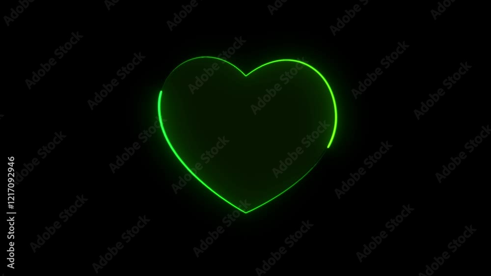 abstract neon shine love icon animation on black background.