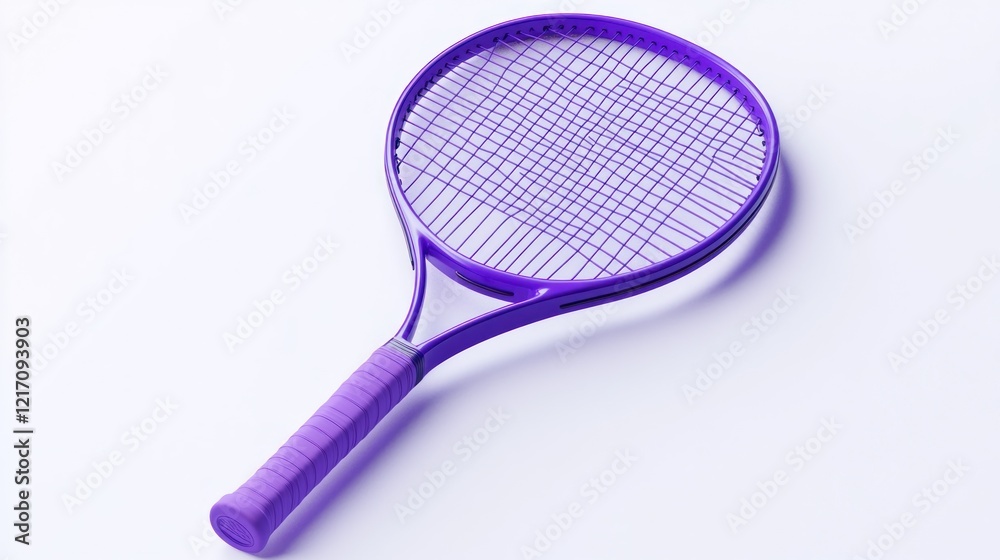 Purple tennis racket on white background. Sports equipment product shot Purple tennis racket on white background. Sports equipment product shot