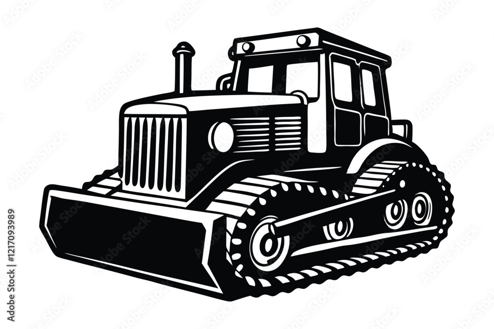 Naklejka premium Vintage bulldozer silhouette vector art illustration.eps
