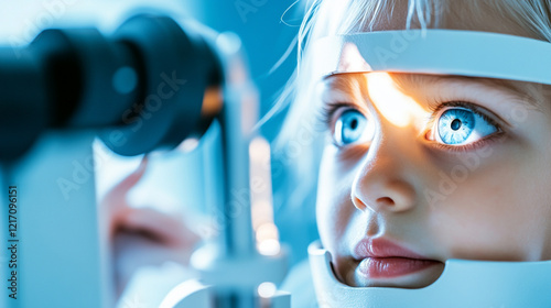 A child undergoing an eye examination with modern ophthalmic equipment.