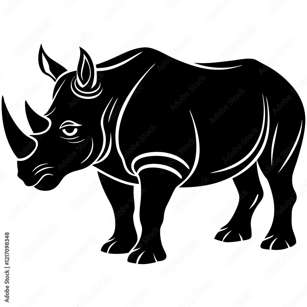 Fototapeta premium Rhinoceros Silhouette vector with white background